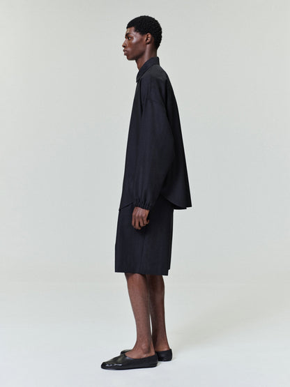Essentials Black Striped Wool Elastic Cuff Shirt Black Striped