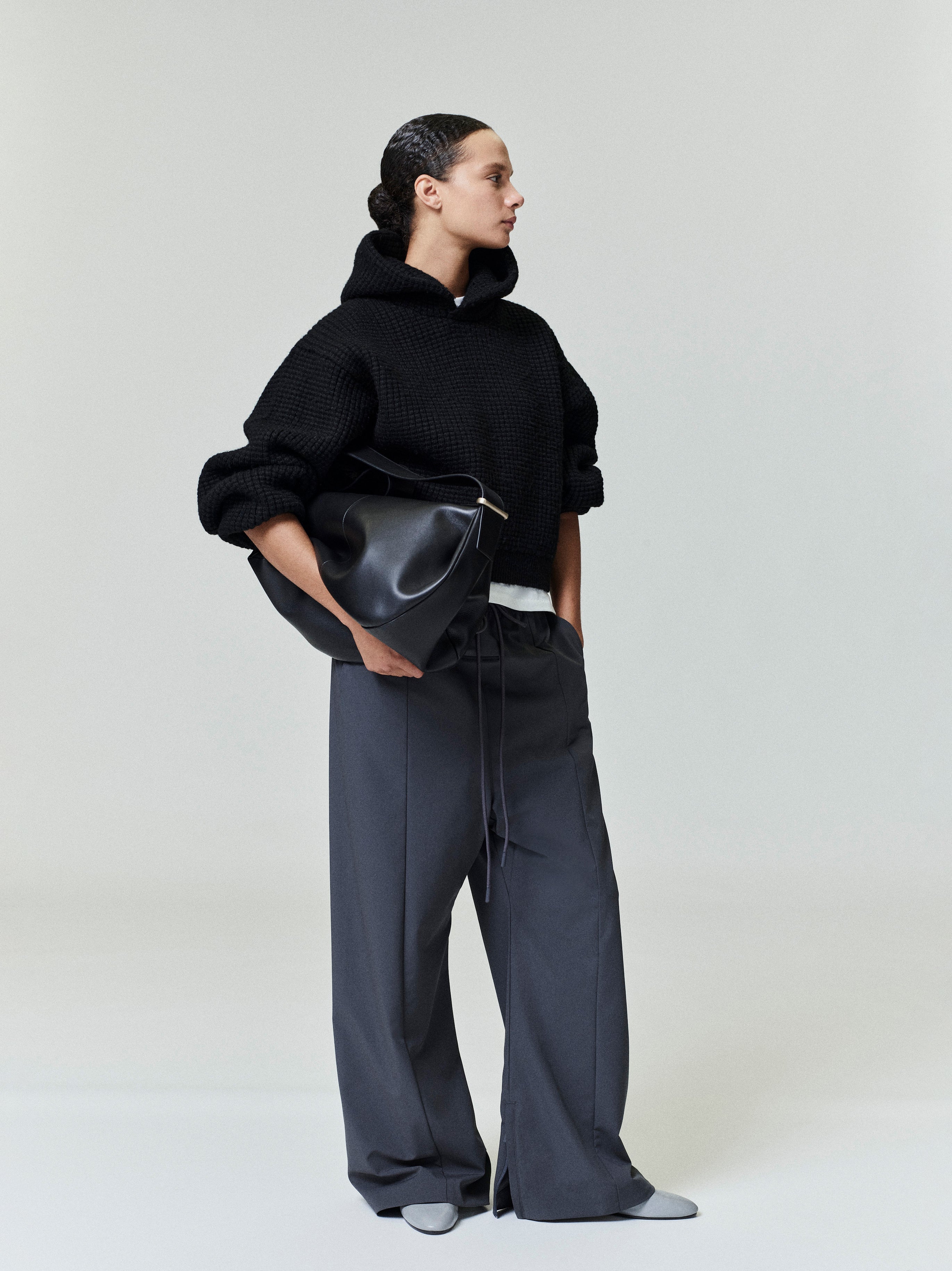 Essentials Womens Heavy Waffle 90S Hoodie Vintage Black