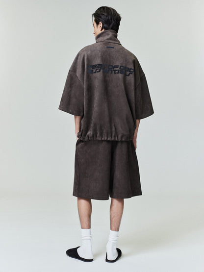Essentials Suede Fleece Relaxed Short Brown