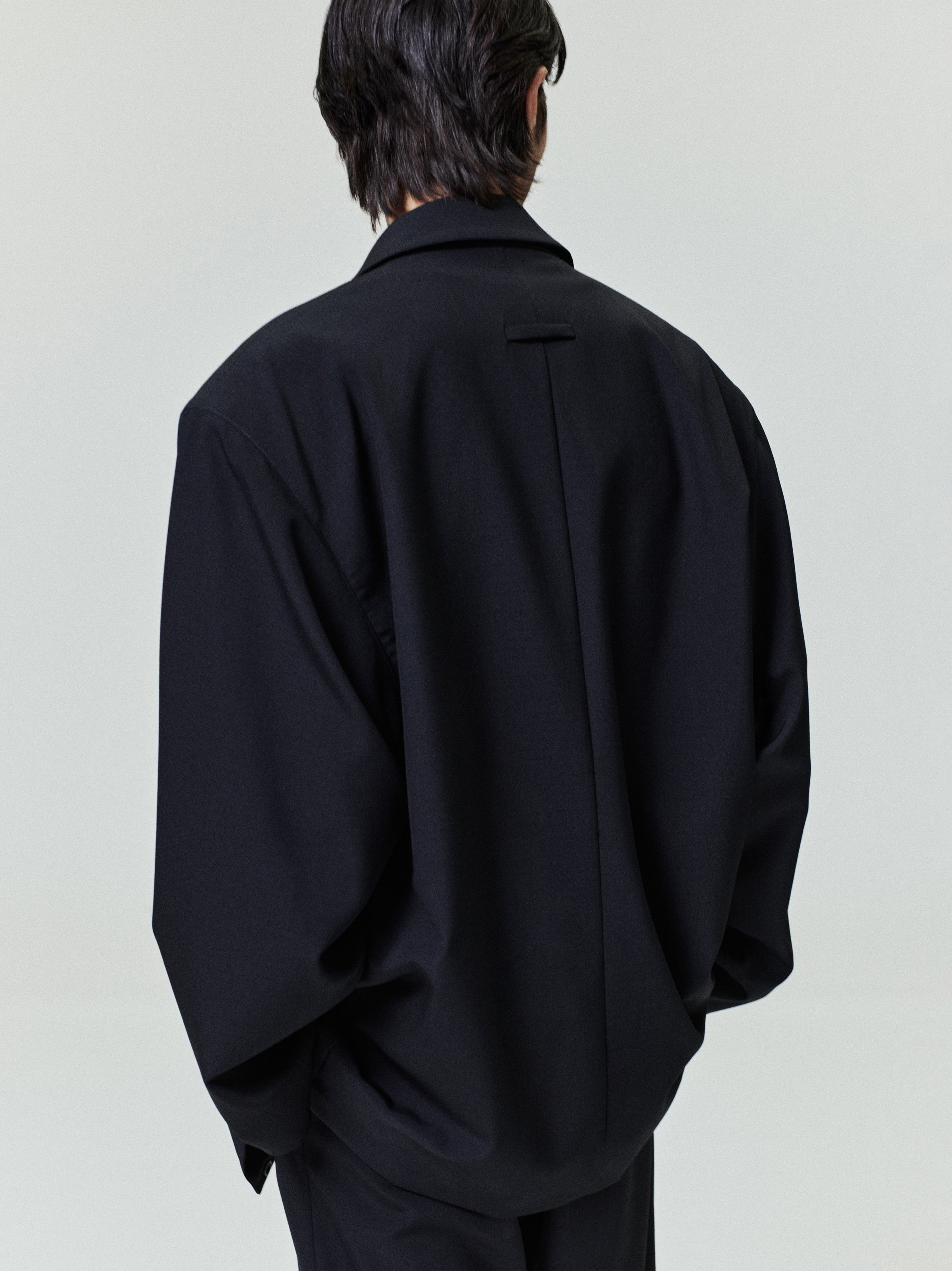 Essentials Wool Ripstop Relaxed Long Jacket Black