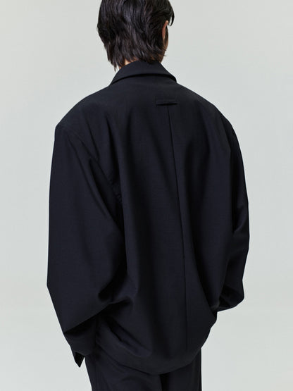 Essentials Wool Ripstop Relaxed Long Jacket Black