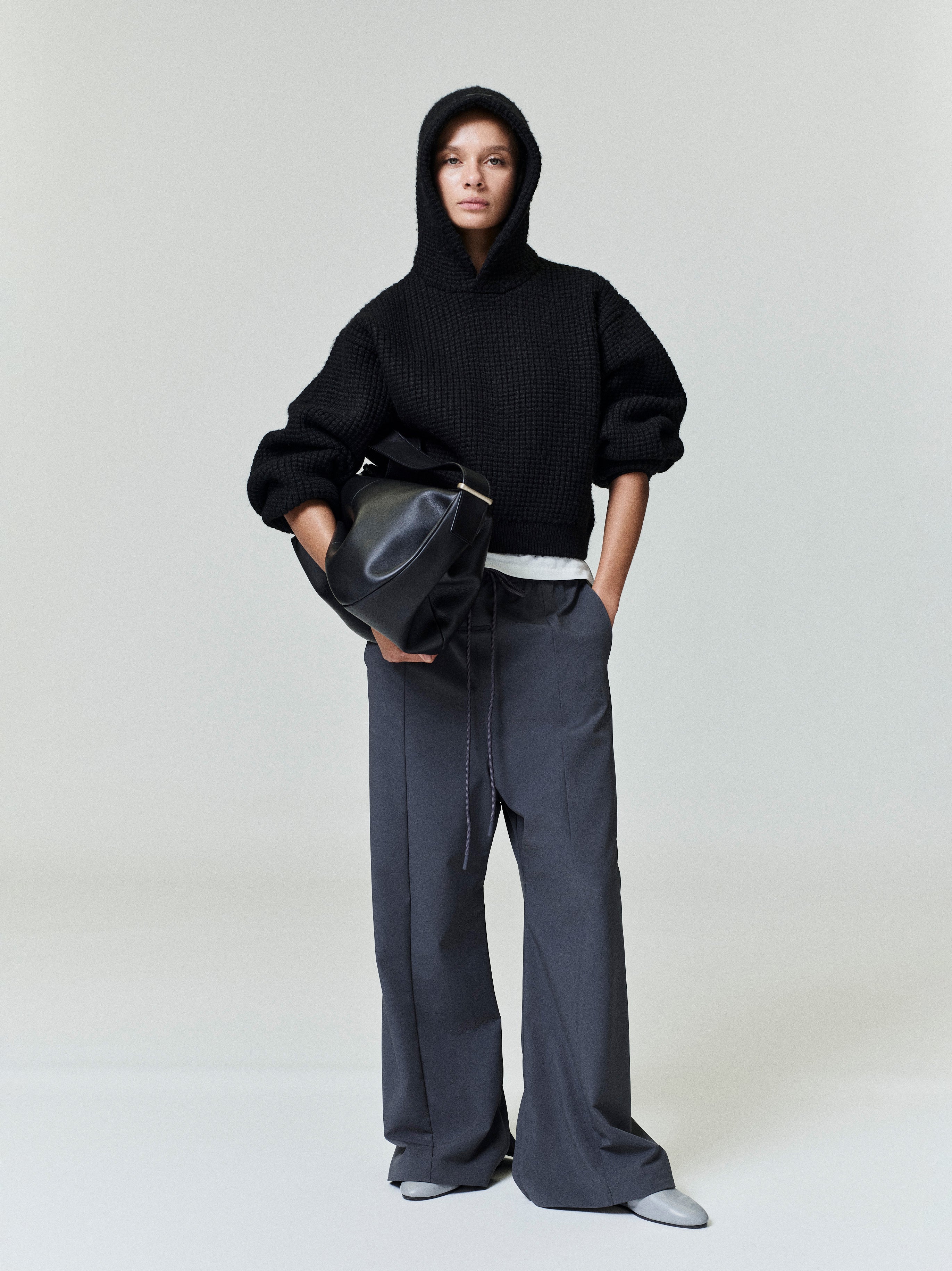 Essentials Womens Heavy Waffle 90S Hoodie Vintage Black