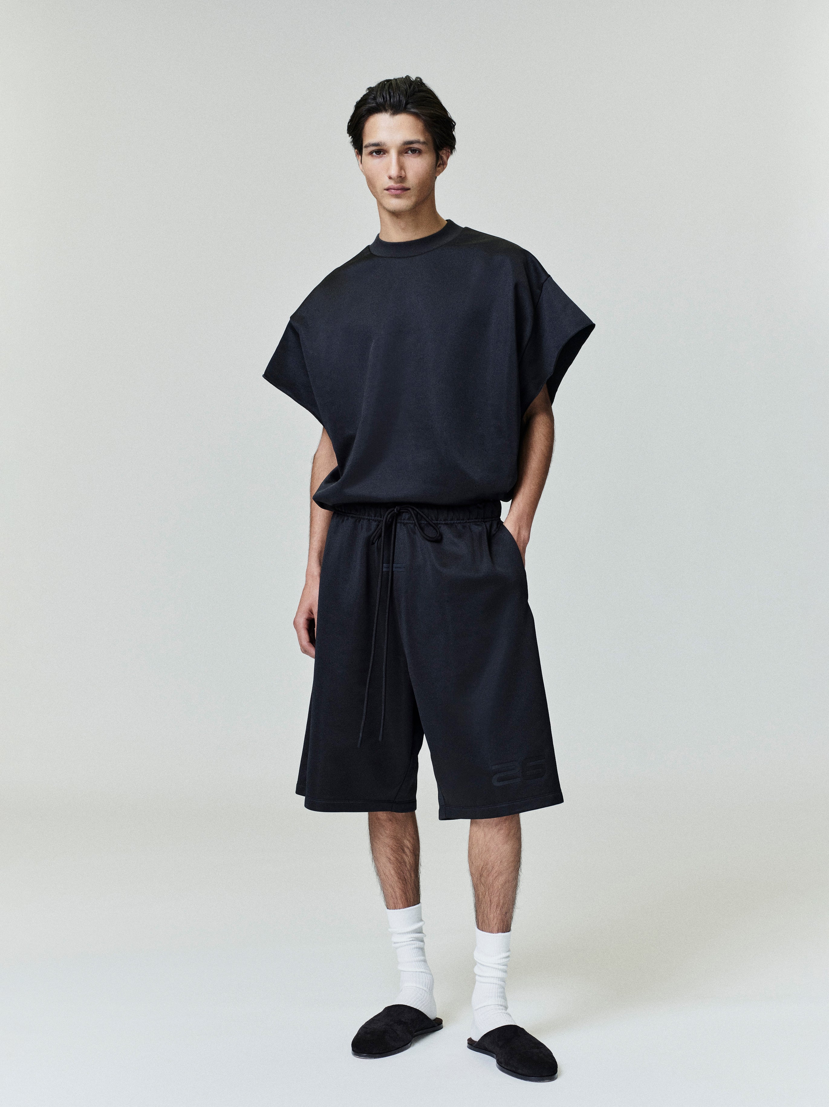 Essentials Satin Fleece 90S Muscle Tee Vintage Black