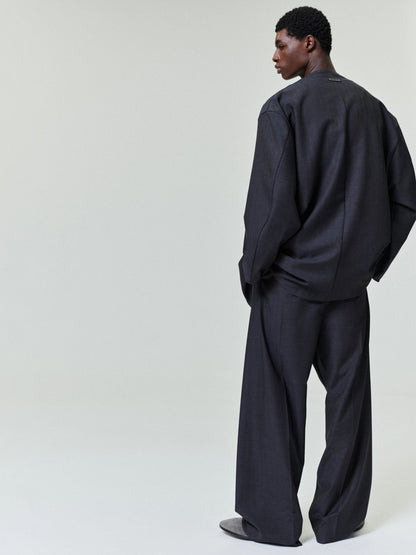 Essentials Grey Striped Wool Collarless Sport Jacket Grey Striped
