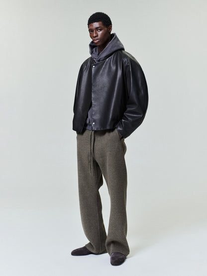 Essentials Leather Raglan Bomber Jacket Black