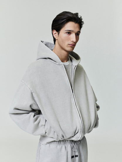 Essentials Embroidered Classic Full Zip Hoodie Smoke Grey