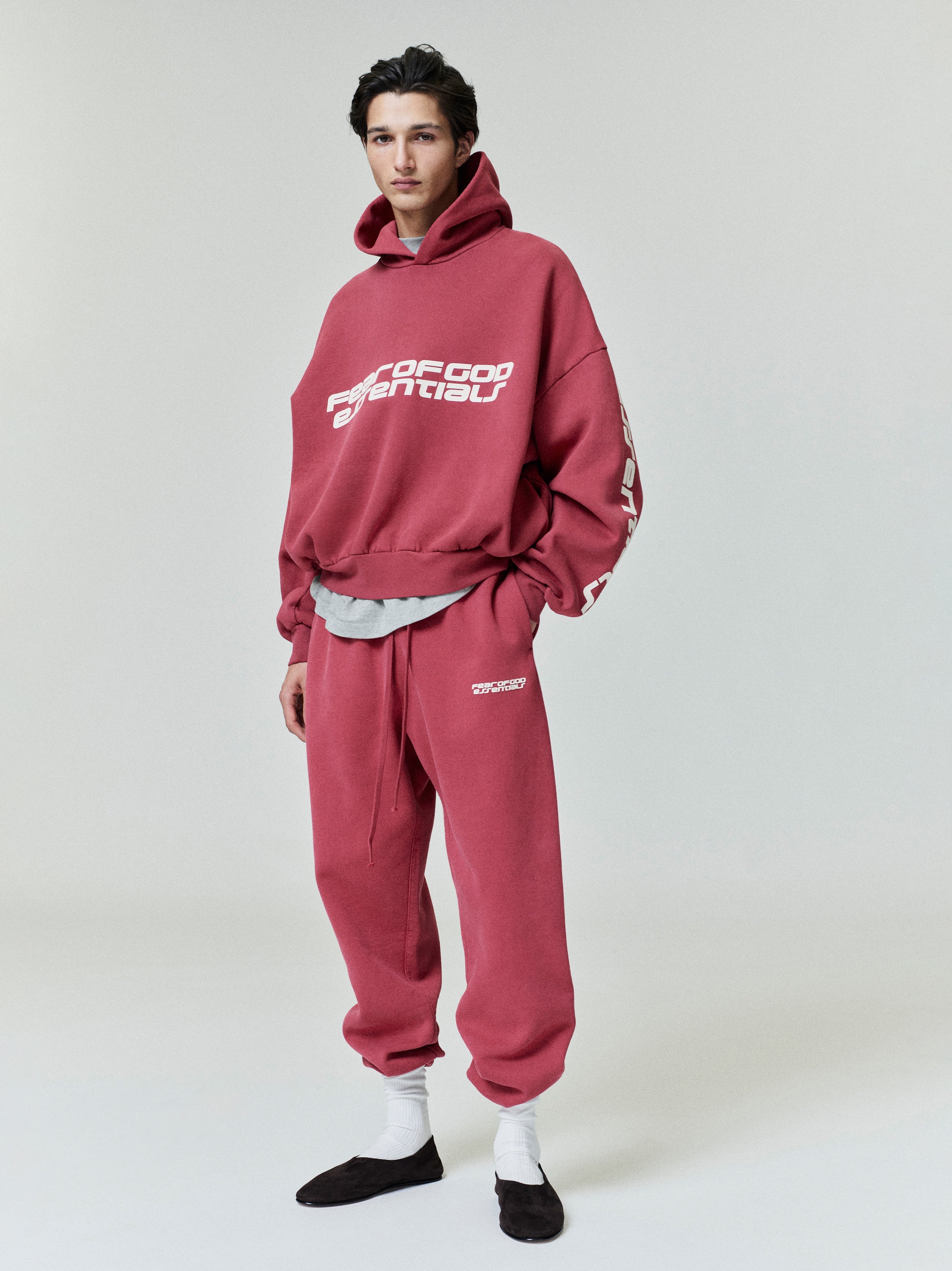Essentials Cropped Relaxed Hoodie Crimson