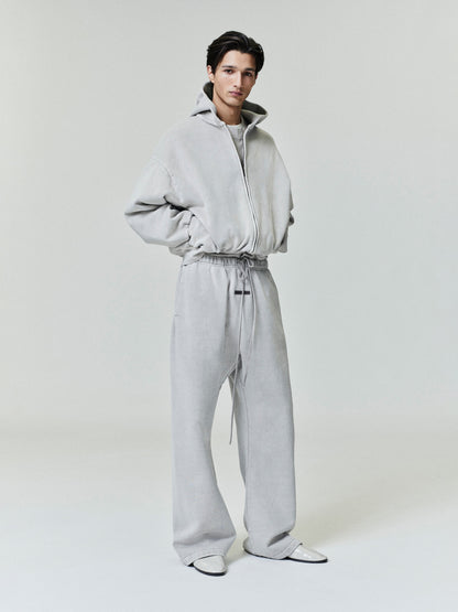 Essentials Embroidered Classic Full Zip Hoodie Smoke Grey