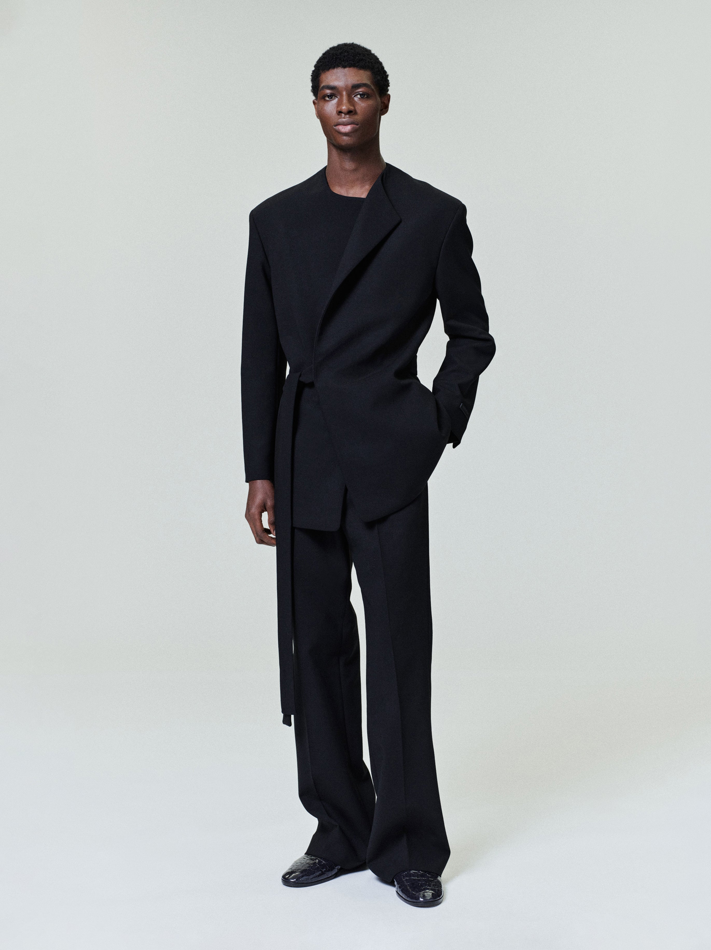 Essentials Double Weave Wool Crewneck Jacket Black