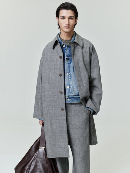 Essentials Mouline Wool Relaxed Trench Coat Off White/Black