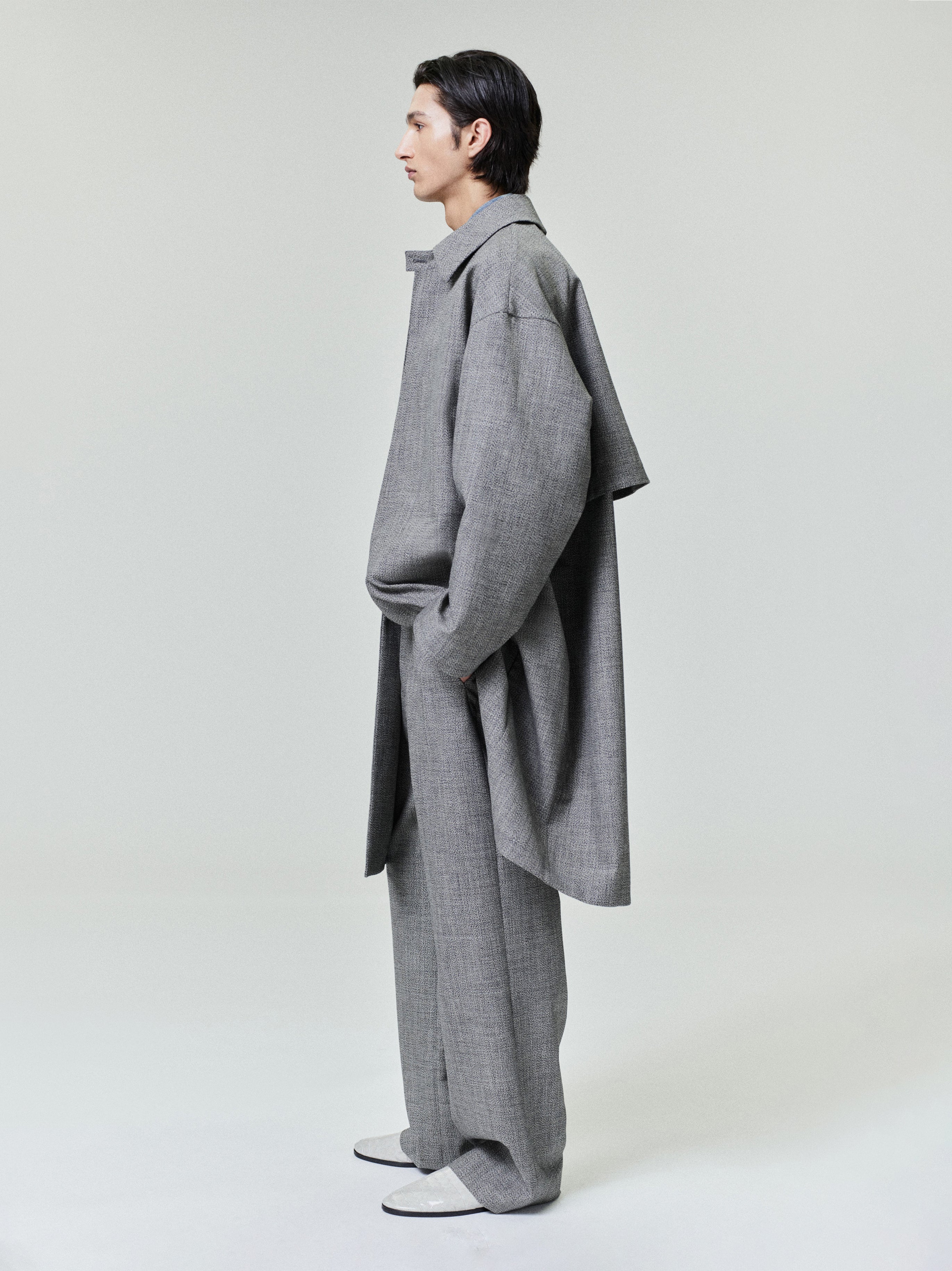 Essentials Mouline Wool Relaxed Trench Coat Off White/Black