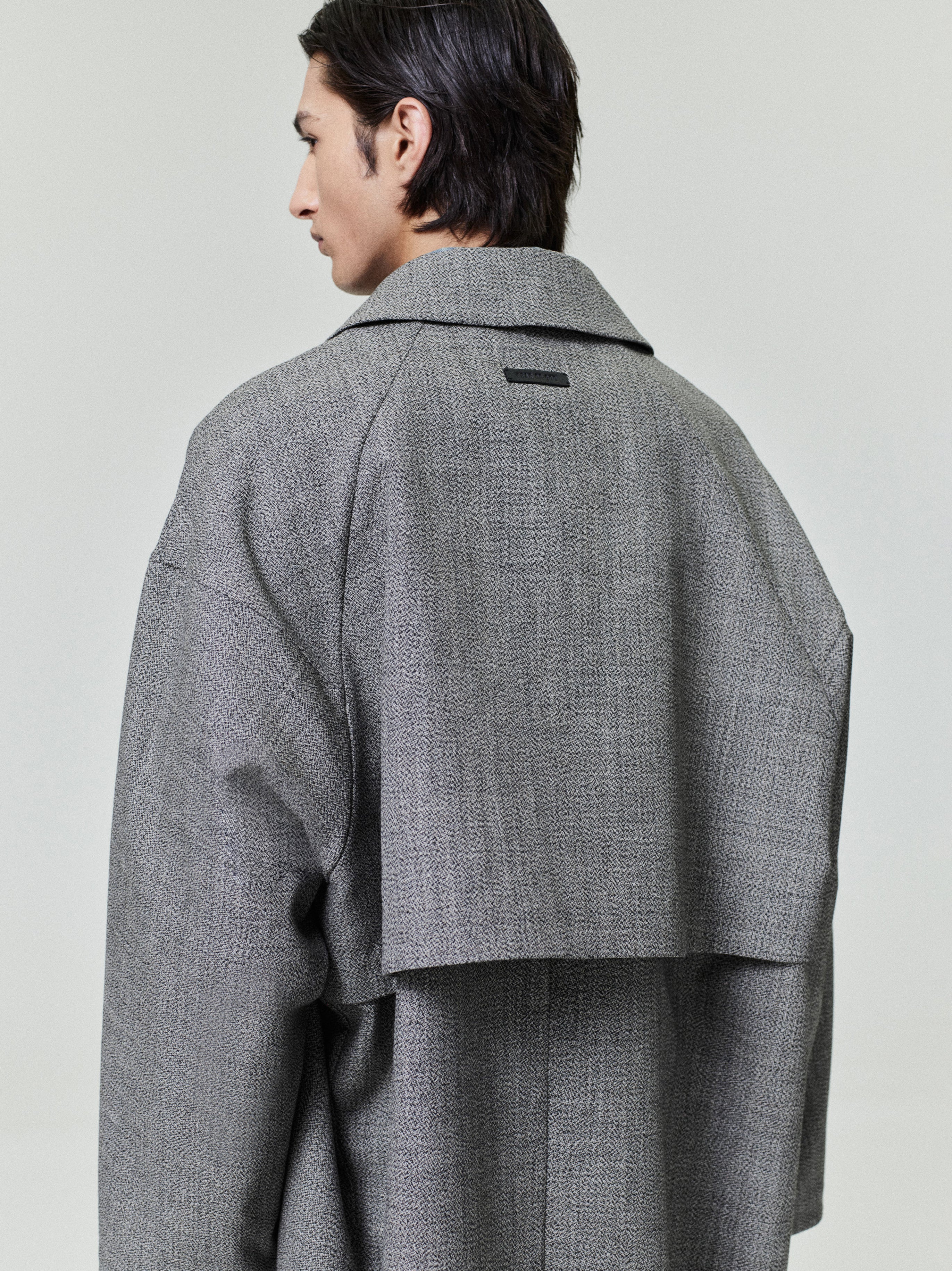 Essentials Mouline Wool Relaxed Trench Coat Off White/Black