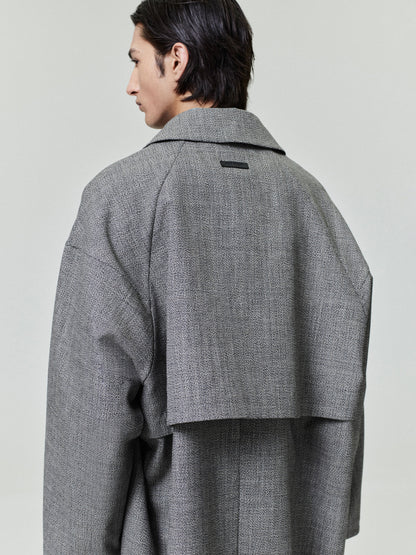 Essentials Mouline Wool Relaxed Trench Coat Off White/Black