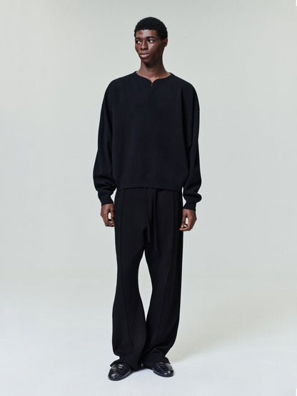 Essentials Merino Milano Knit Henley Sweater Black
