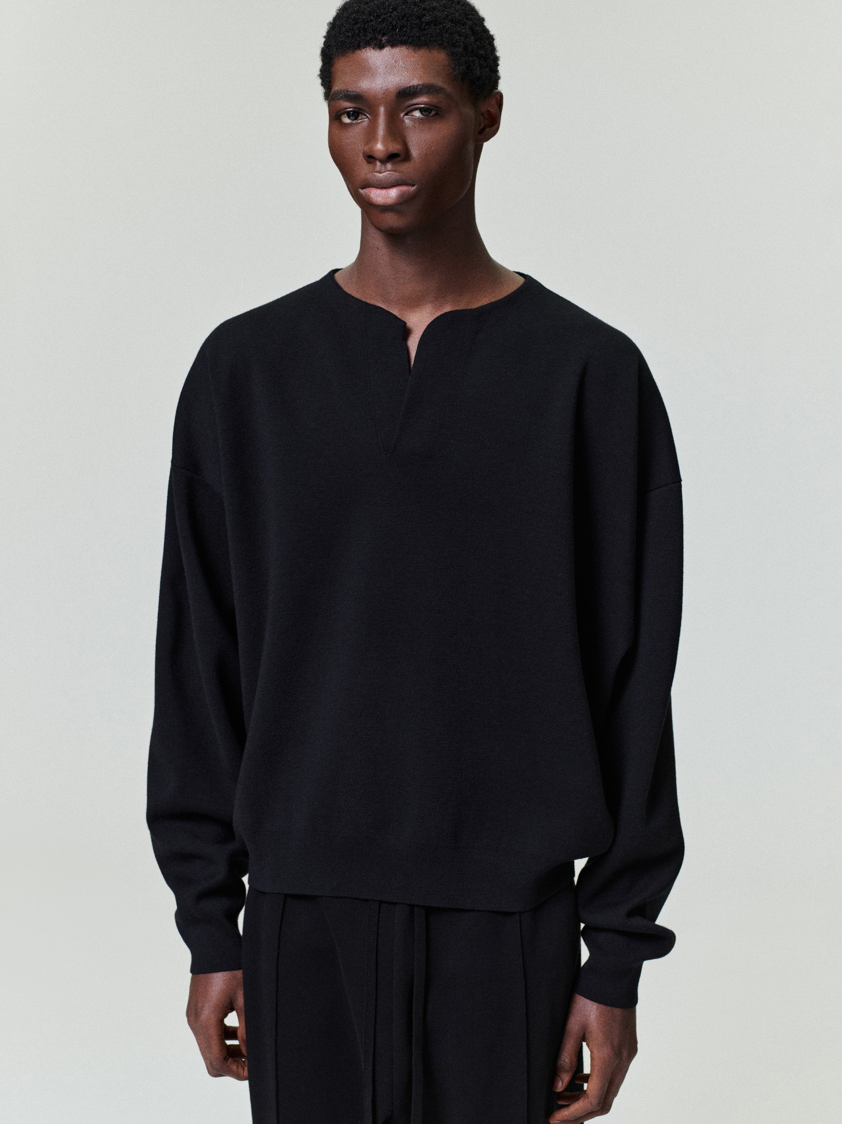 Essentials Merino Milano Knit Henley Sweater Black