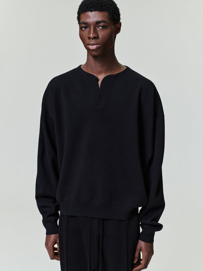 Essentials Merino Milano Knit Henley Sweater Black