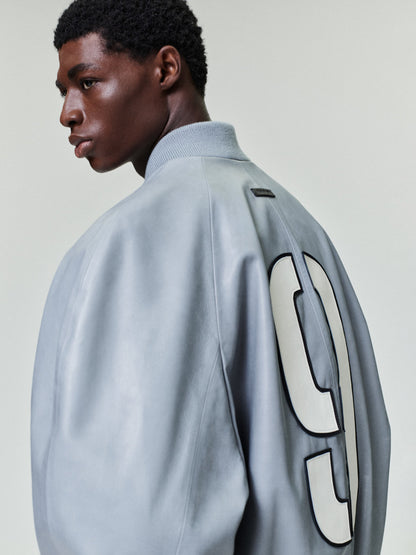 Essentials Leather 9 Raglan Bomber Jacket Metallic Grey