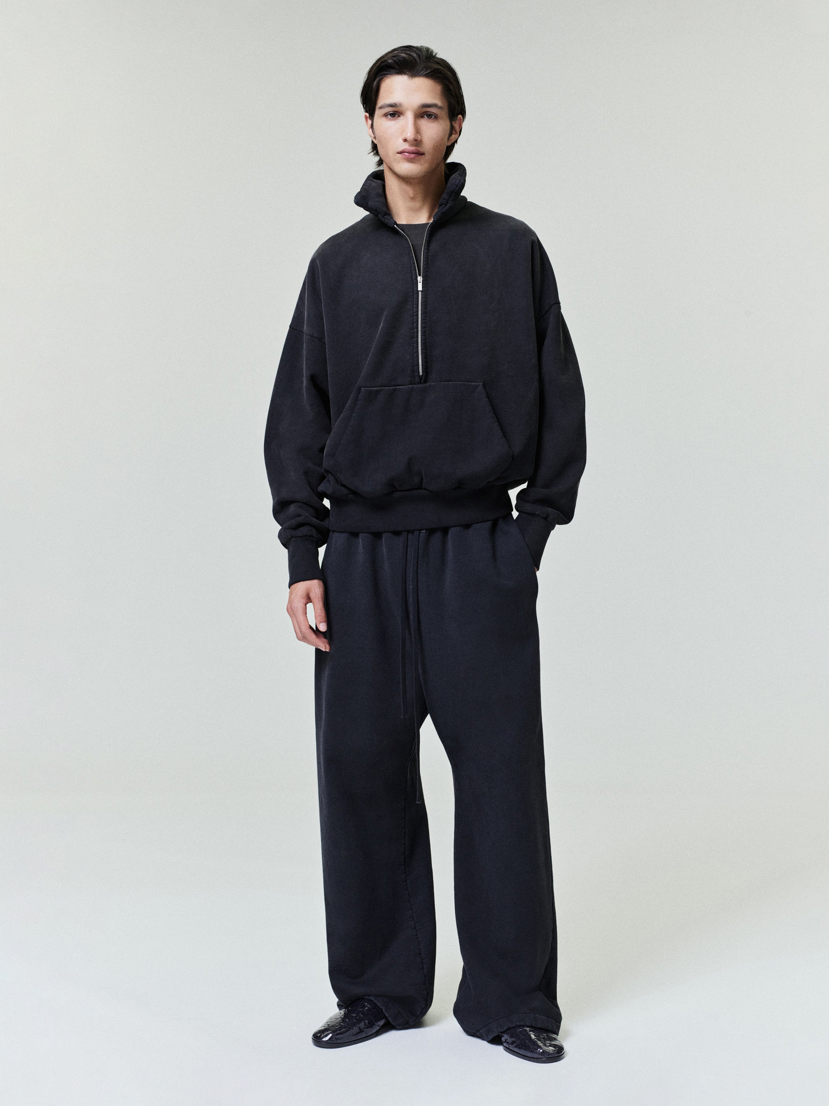 Essentials Sunfaded Half Zip Polo Sweatshirt Black