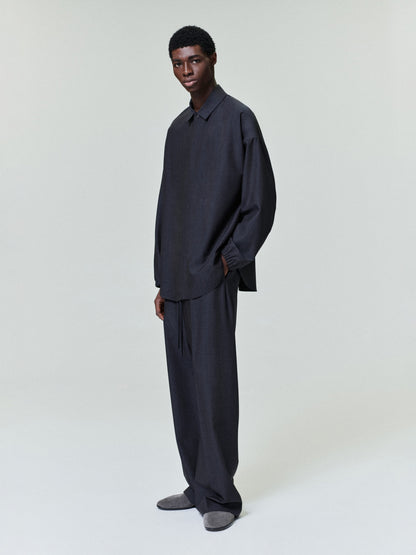 Essentials Grey Striped Wool Wide Leg Drawstring Pants Grey Striped