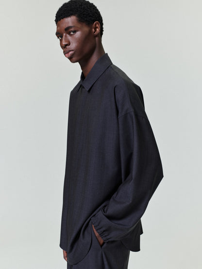 Essentials Grey Striped Wool Elastic Cuff Shirt Grey Striped