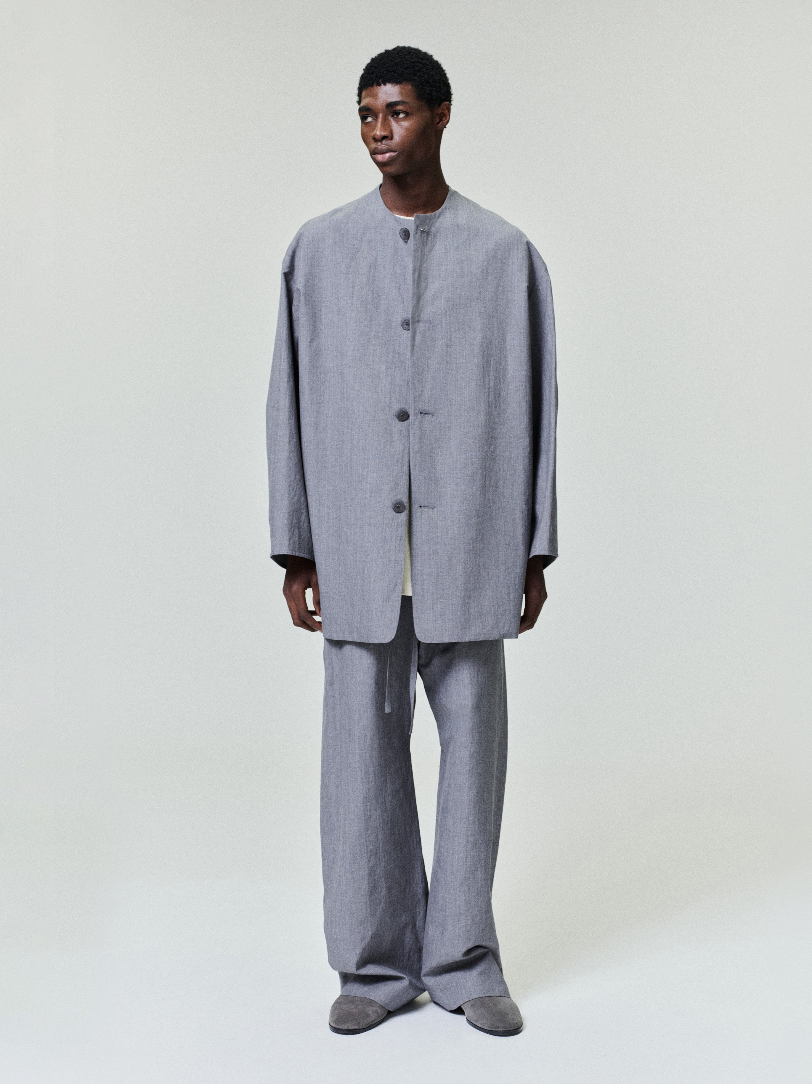 Essentials Wool Linen Collarless Sport Jacket Metallic Grey
