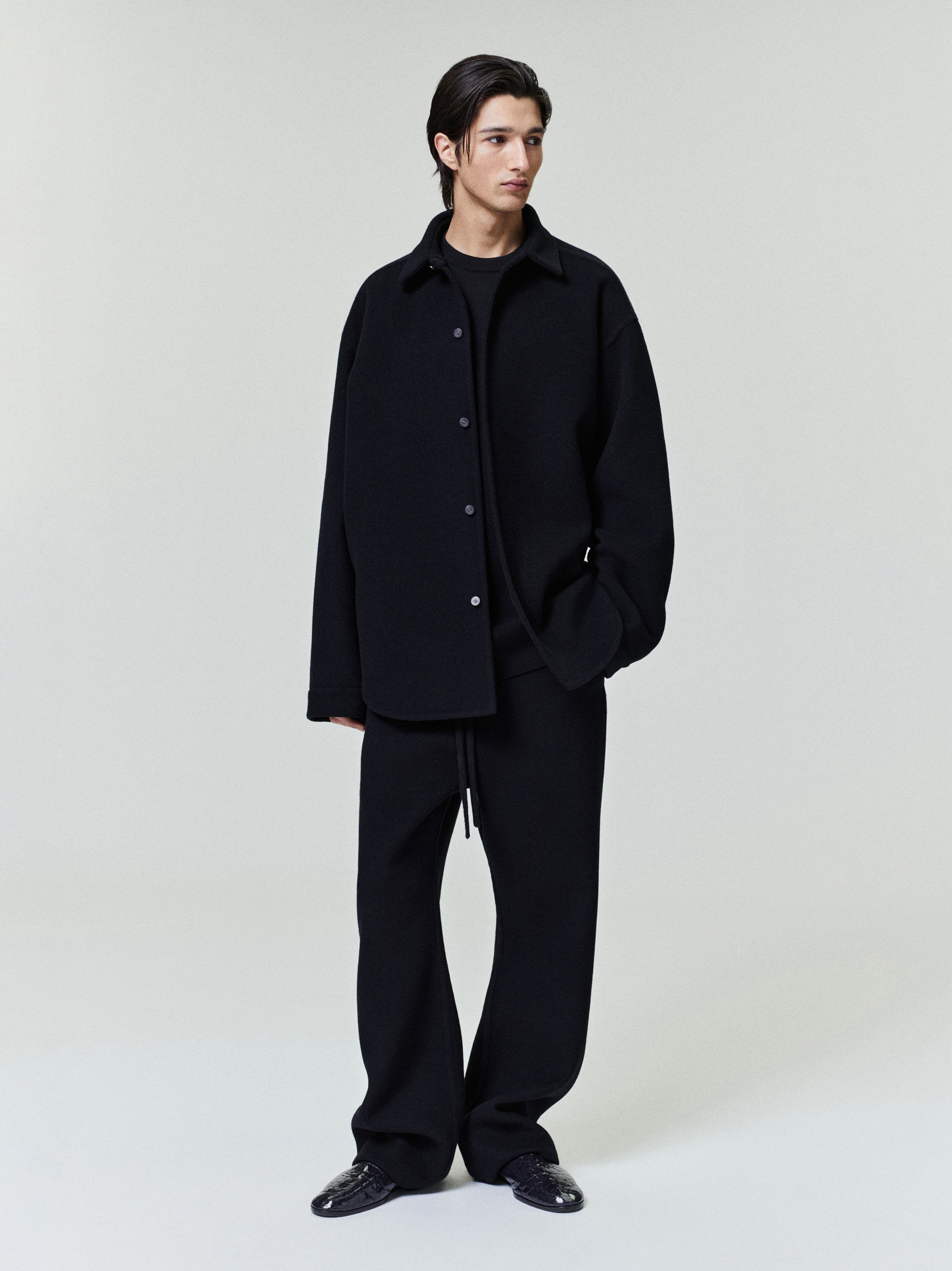 Essentials Double Face Wool Cashmere Relaxed Shirt Black