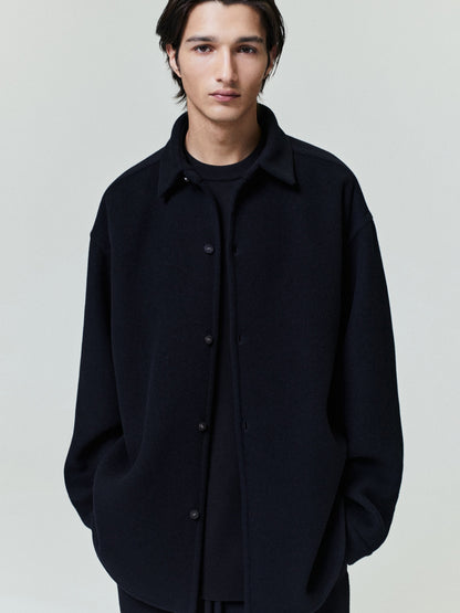 Essentials Double Face Wool Cashmere Relaxed Shirt Black