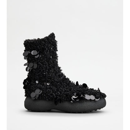 Tods W. G. Lace-Up Ankle Boots In Faux Fur Black Womens