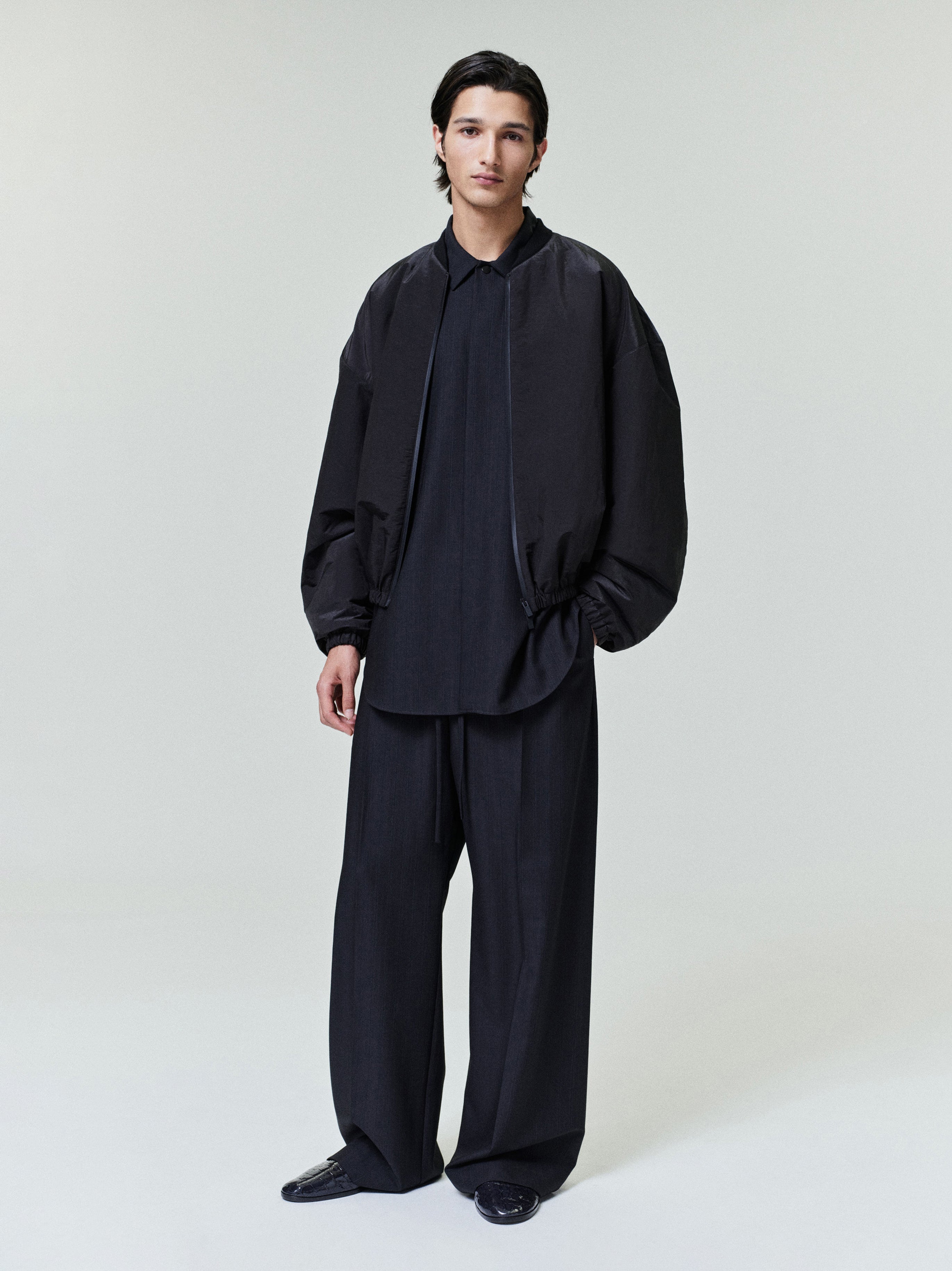 Essentials Nylon Taffeta Padded Bomber Jacket Off Black