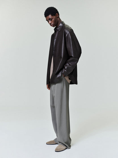 Essentials Leather Relaxed Shirt Dark Brown