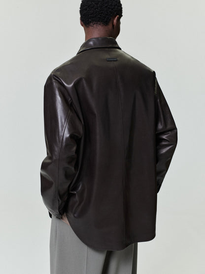 Essentials Leather Relaxed Shirt Dark Brown