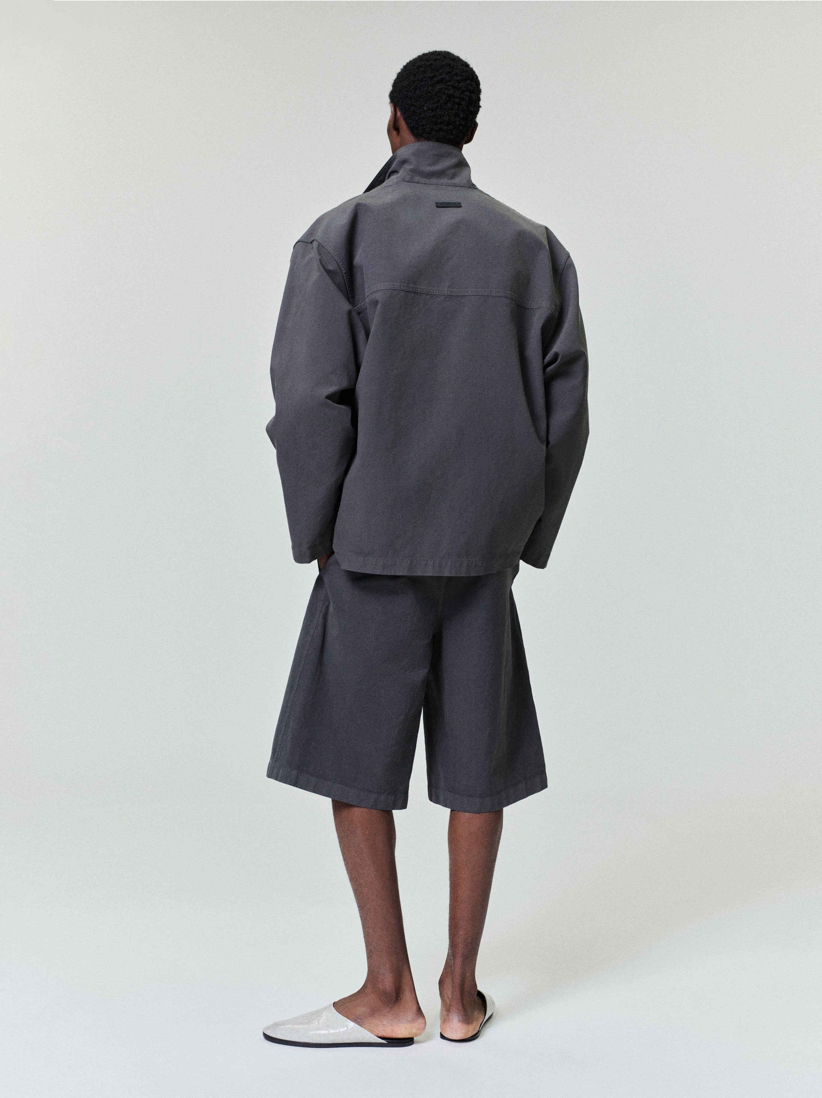 Essentials Garment Dyed Cotton Casual Short Dark Grey