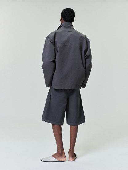 Essentials Garment Dyed Cotton Casual Short Dark Grey