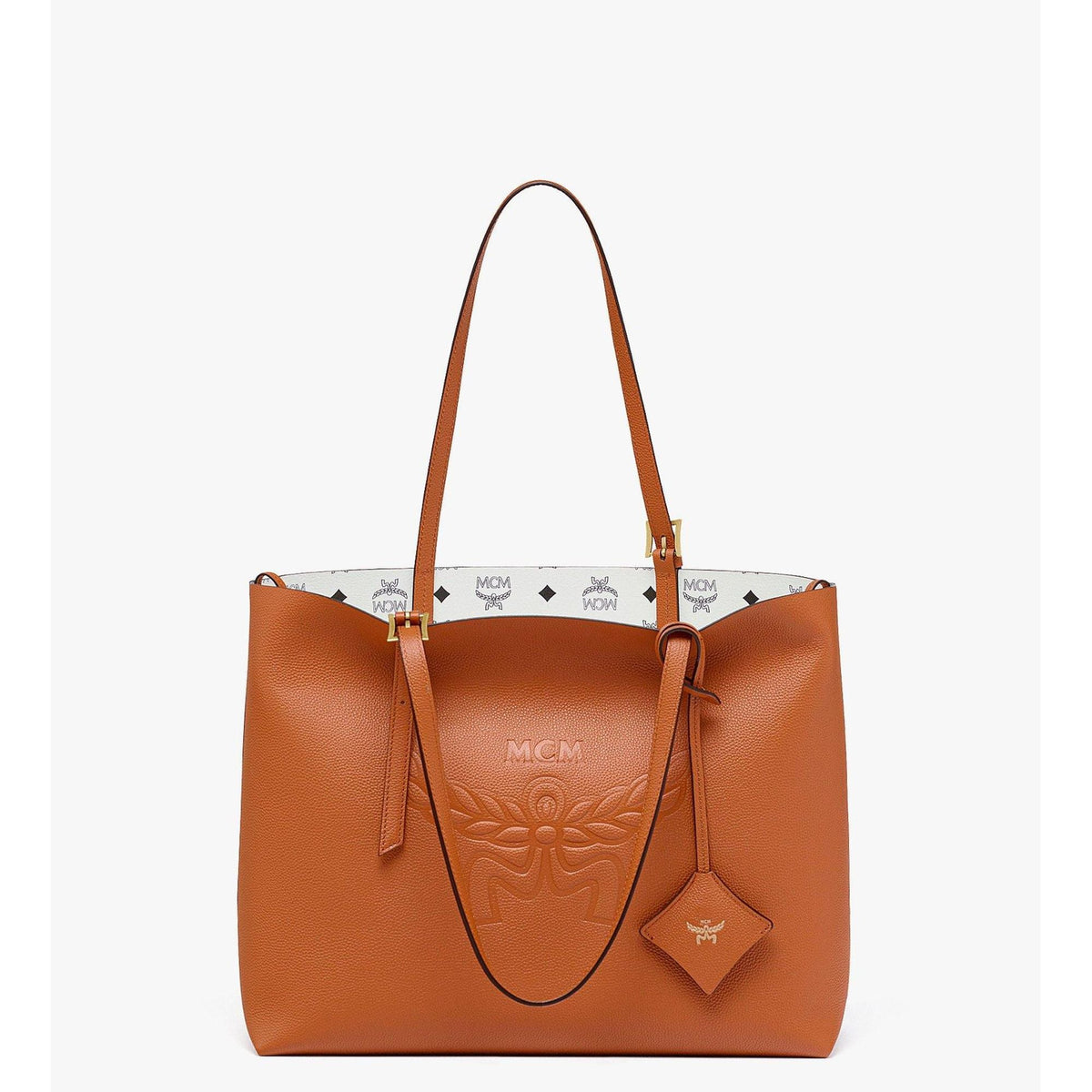 MCM Himmel Shopper In Embossed Logo Leather