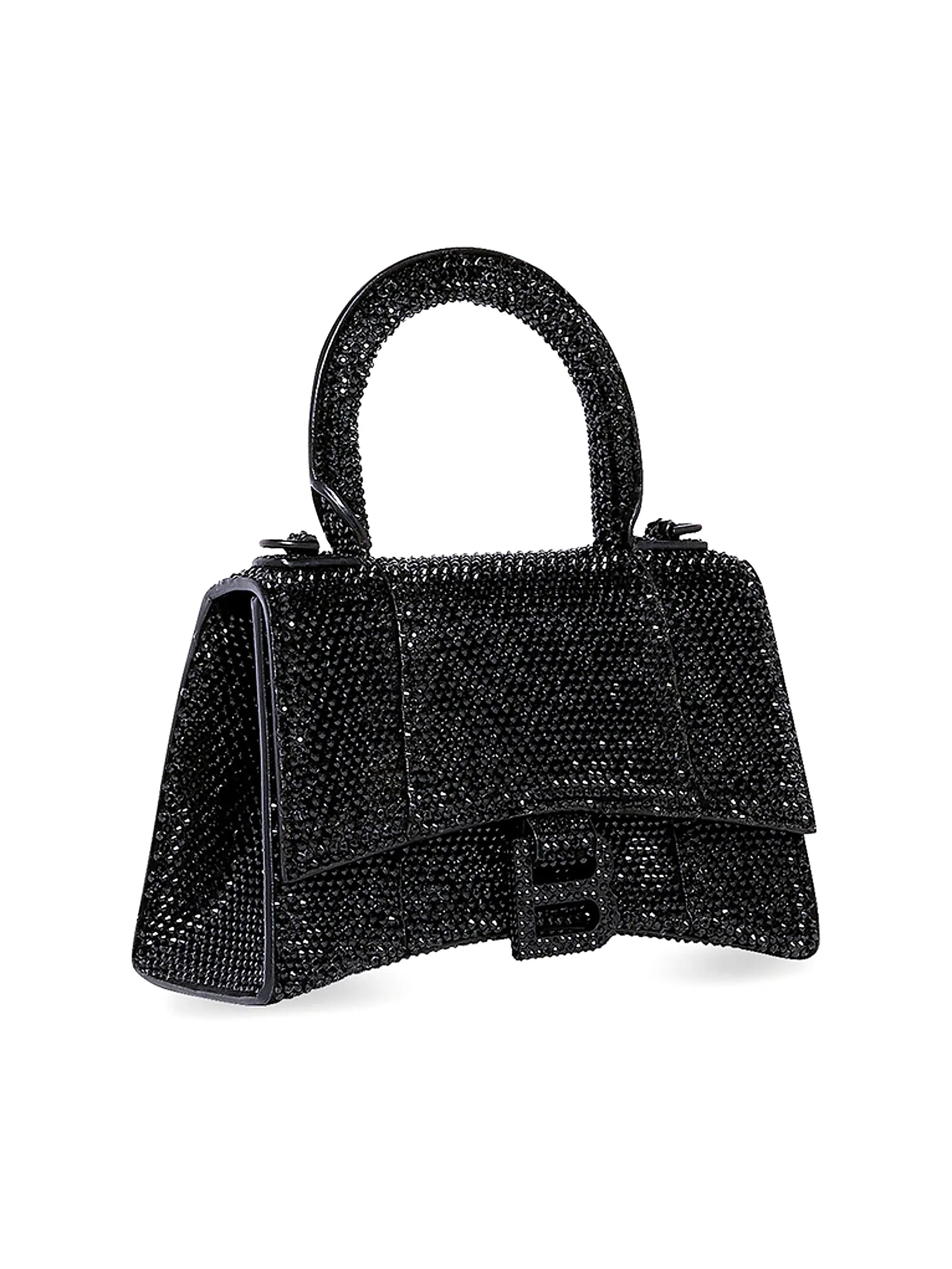 Balenciaga Hourglass XS Suede Top Handle Bag with Chain and Rhinestones