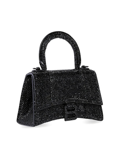 Balenciaga Hourglass XS Suede Top Handle Bag with Chain and Rhinestones