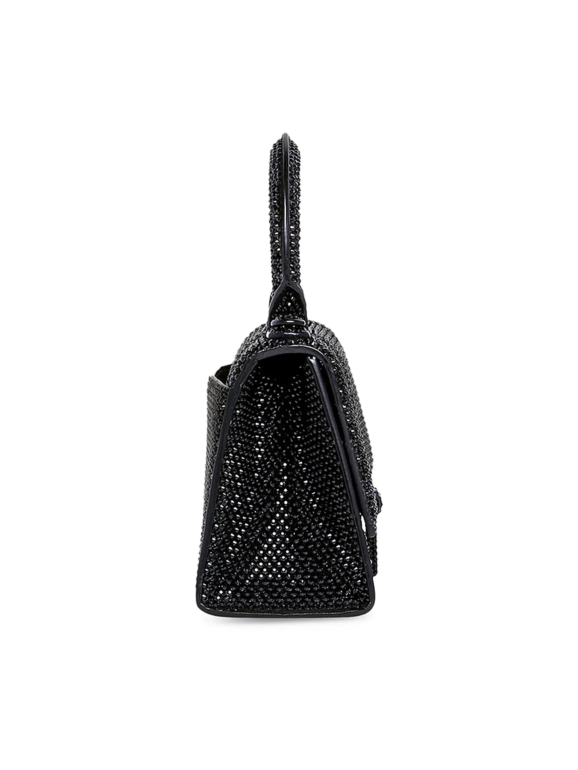 Balenciaga Hourglass XS Suede Top Handle Bag with Chain and Rhinestones
