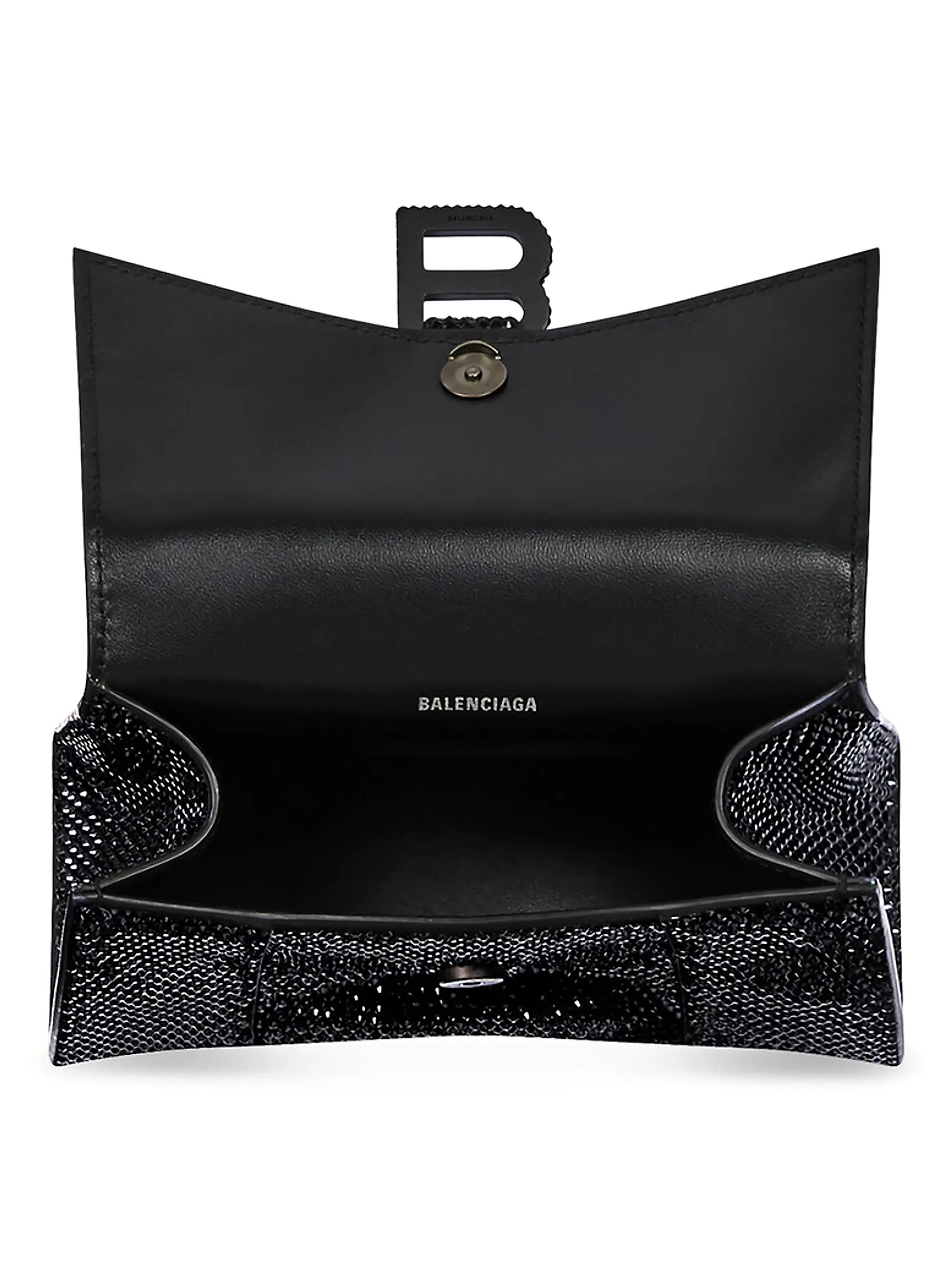 Balenciaga Hourglass XS Suede Top Handle Bag with Chain and Rhinestones