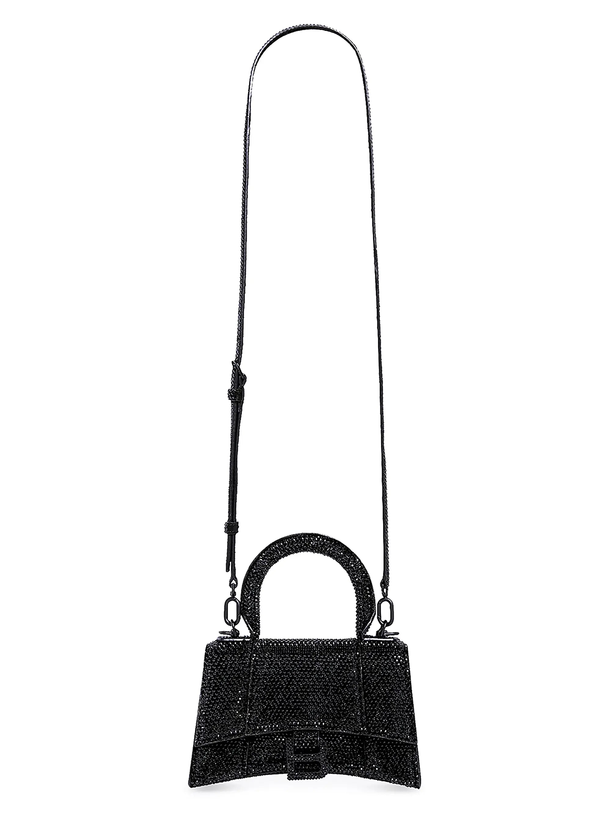 Balenciaga Hourglass XS Suede Top Handle Bag with Chain and Rhinestones