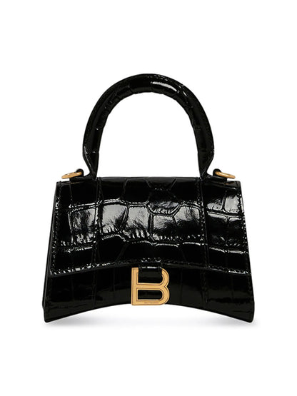 Balenciaga Hourglass Mini Handbag With Chain Crocodile Embossed