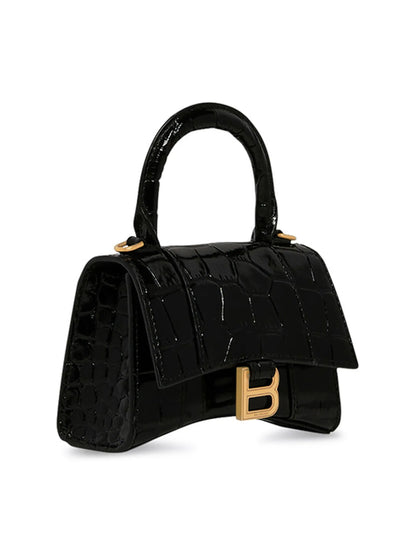 Balenciaga Hourglass Mini Handbag With Chain Crocodile Embossed