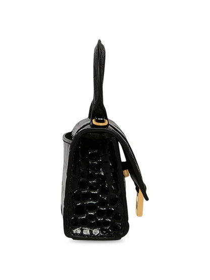 Balenciaga Hourglass Mini Handbag With Chain Crocodile Embossed