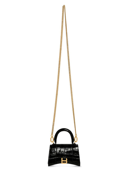 Balenciaga Hourglass Mini Handbag With Chain Crocodile Embossed