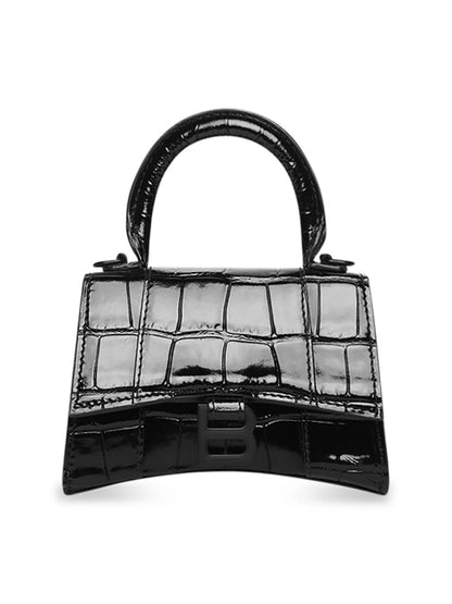 Balenciaga Hourglass Mini Handbag With Chain Crocodile Embossed