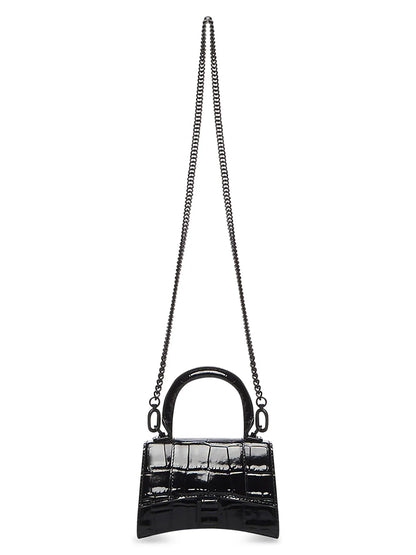 Balenciaga Hourglass Mini Handbag With Chain Crocodile Embossed