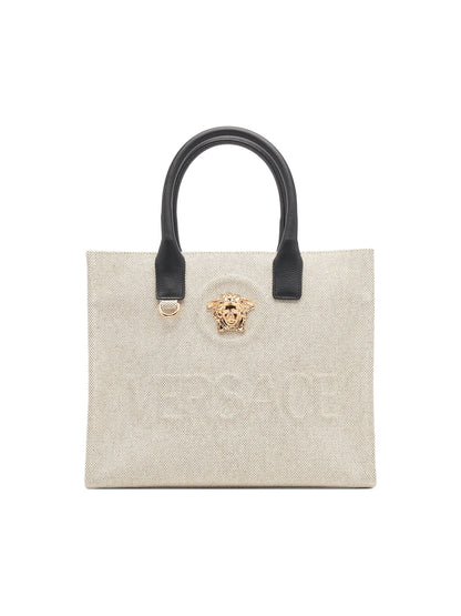 Versace Small Canvas & Leather Tote Bag