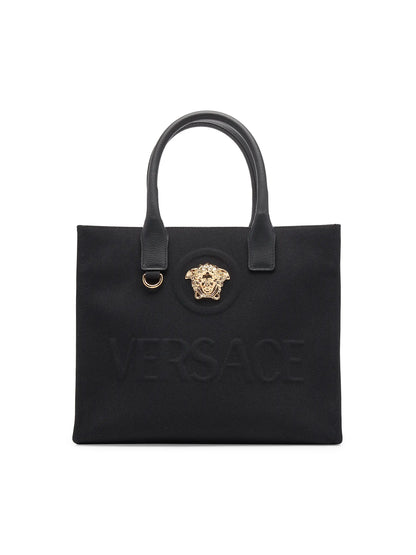Versace Small Canvas & Leather Tote Bag