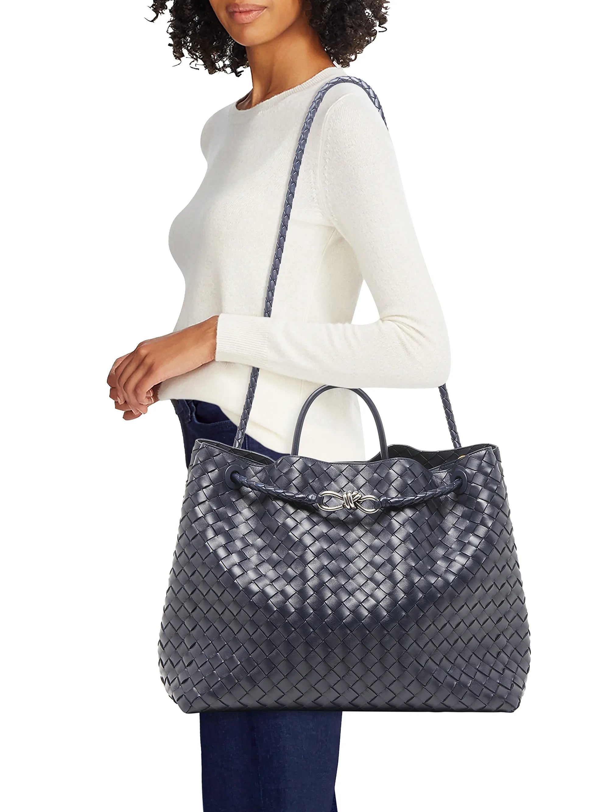 Bottega Veneta Large Andiamo Intrecciato Leather Top-Handle Bag