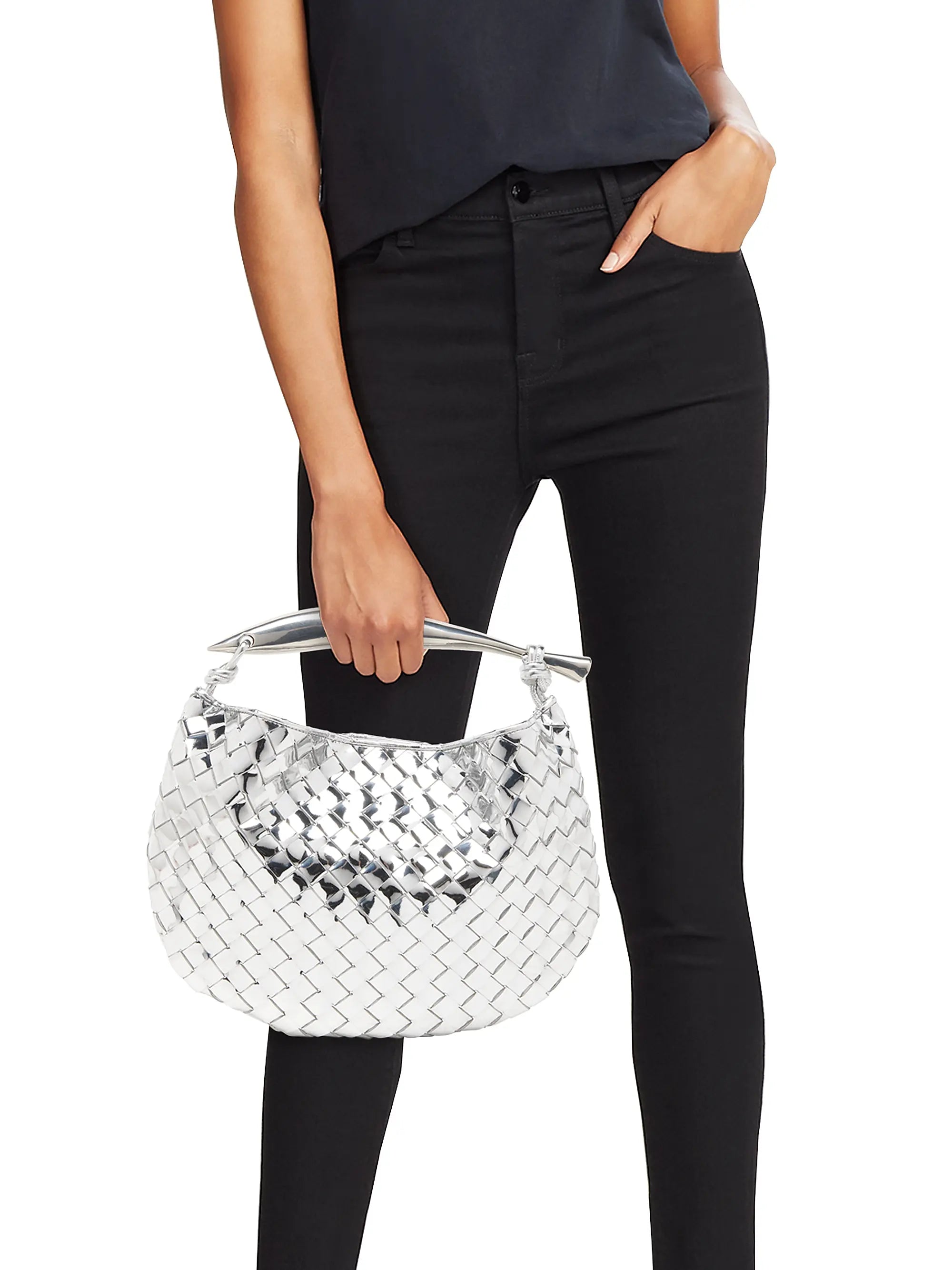 Bottega Veneta Sardine Intrecciato Metallic Leather Top-Handle Bag