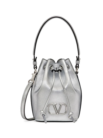 Valentino Garavani Mini Vlogo Signature Bucket Bag In Metallic Nappa Leather